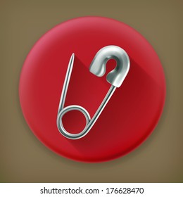 Safety pin, long shadow vector icon