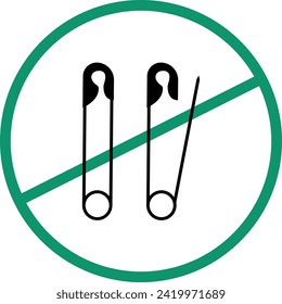 Safety pin. Opened and closed pin. pierced and clipping path sign. Vector icon. Open and close safety pins. Realistic Metal Safety Pin Vector silhouette editable stroke on transparent background.