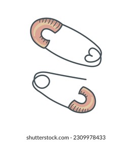 safety pin. pair of pins for clothes isolated on white background. graphic design element. Vector illustration