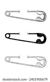 Сlosed safety pin pierced through. Vector illustration isolated on white background