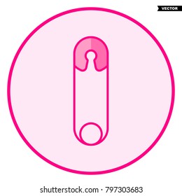 Safety pin. Pink baby icon on a white background, line art vector design.