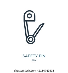 icono de línea delgada del pin de seguridad. clavija, coser iconos lineales a partir del signo de contorno aislado del concepto de coser. Elemento de símbolo de ilustración vectorial para diseño web y aplicaciones.