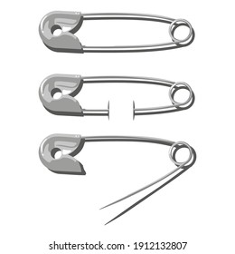 Safety pin vector cartoon set isolated on a white background.