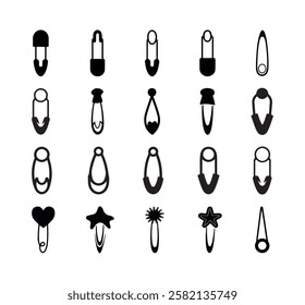 Safety Pin Vector Collection On White Background