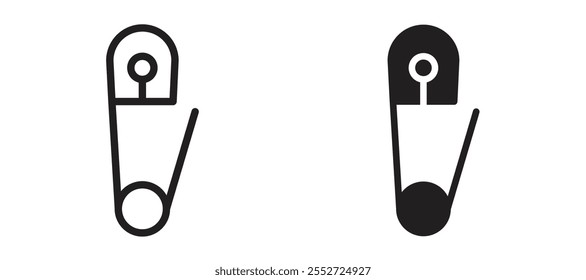 Safety pin vector icon set black filled and outlined style.