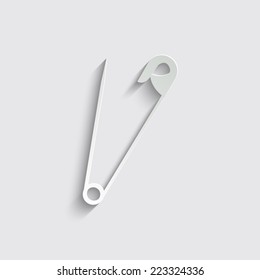 safety pin vector icon with shadow on a grey background