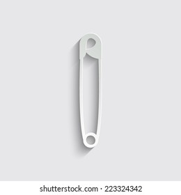 safety pin vector icon with shadow on a grey background