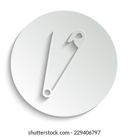 safety pin - vector icon with shadow on a round button