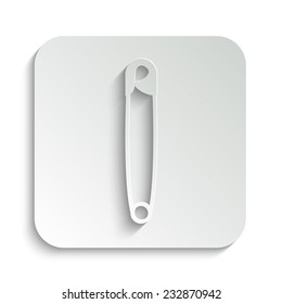 safety pin - vector icon with shadow on a grey button