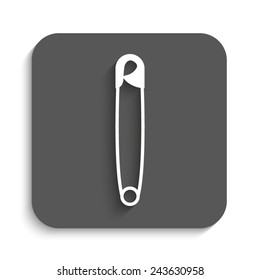 safety pin - vector icon with shadow on a grey button