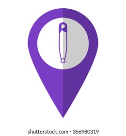 Safety pin - vector icon;  violet map pointer