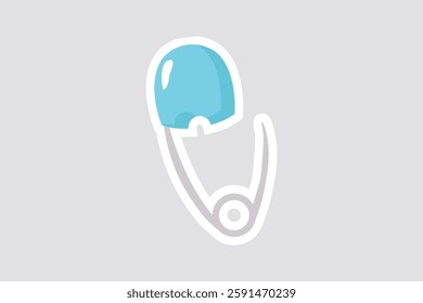 Safety Pin Vector Illustration Sticker. Cute safety pin vector sticker with a blue cap. Perfect for baby-themed designs, scrapbooking, nursery decor, and crafting projects