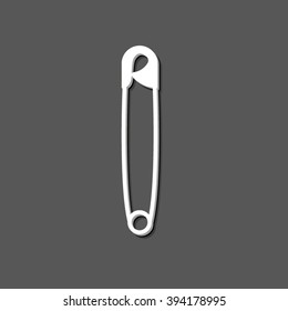 safety pin - white vector icon  with shadow