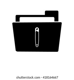 safety pin - white vector icon;  black folder