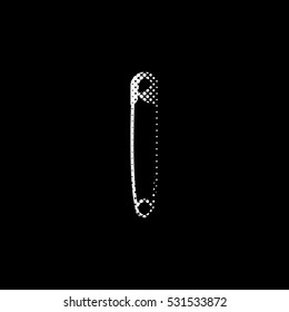 safety pin - white vector icon;  halftone illustration