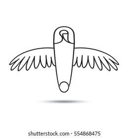 safety pin with wings in black-vector drawing