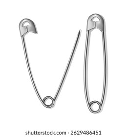 Safety Pins Open and Closed Metal Fasteners