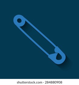 safety pins silhouettes  with shadow on a blue background