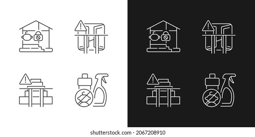 Safety precaution at home linear icons set for dark and light mode. Falling and poisoning prevention. Customizable thin line symbols. Isolated vector outline illustrations. Editable stroke