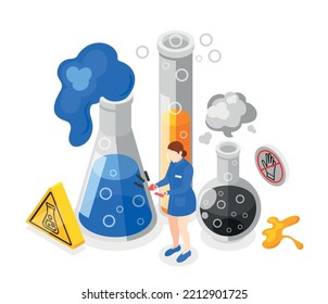 Safety Precaution At Work Place Isometric Composition With Woman Having Chemical Injury Vector Illustration