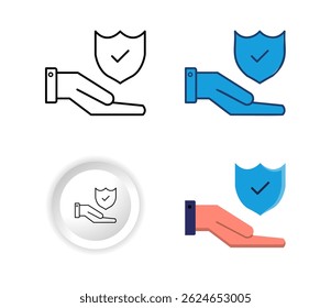 Safety Protection Icon Set in Four Different Design Styles. Flat, outline, glyph, and minimal buttons, isolated on white background. Ideal for security, or data protection, etc.