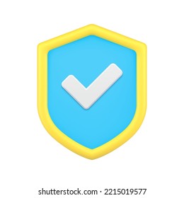 Safety Protection Risk Insurance Shield With Done Checkmark 3d Icon Vector Illustration. Cyberspace Personal Data Protect Hacker Attack Antivirus Approve Web Safe Guarantee Success Correct Security