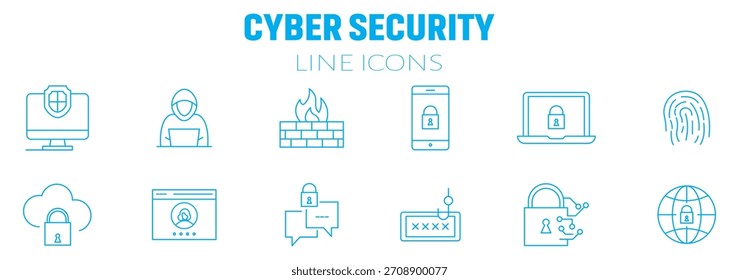 Safety, protection and security concept editable stroke outline icons set isolated on white background flat vector illustration. Pixel perfect. 64 x 64.