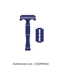 safety razor and blade on white, vector