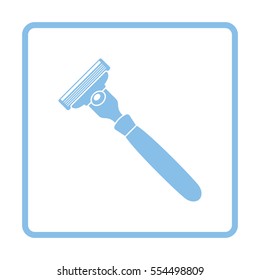 Safety razor icon. Blue frame design. Vector illustration.