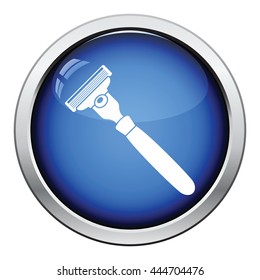 Safety razor icon. Glossy button design. Vector illustration.