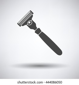 Safety razor icon on gray background, round shadow. Vector illustration.