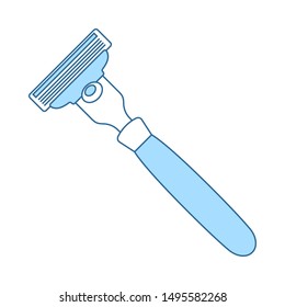 Safety Razor Icon. Thin Line With Blue Fill Design. Vector Illustration.