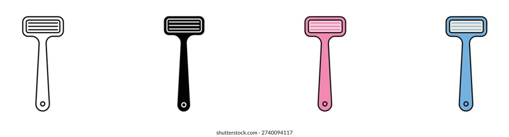 Safety razor icon vector set. Disposable manual razor symbol for personal grooming, hygiene, and barber services. Vector Illustration.