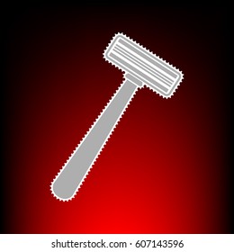 Safety razor sign. Postage stam or old photo style on red-black gradient background.