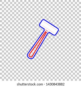 Safety razor sign. Red, white and contour icon at transparent background. Illustration.