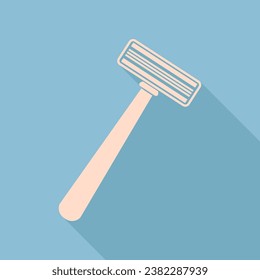 Safety razor sign. Unbleached silk Icon with very long shadow at dark sky blue background. Illustration.