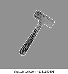 Safety razor sign. Vector. Black maze filled icon with white border at gray background.