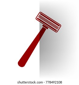 Safety razor sign. Vector. Bordo icon on white bending paper background.