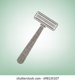 Safety razor sign. Vector. Brown flax icon on green background with light spot at the center.