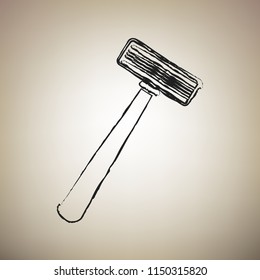 Safety razor sign. Vector. Brush drawed black icon at light brown background.