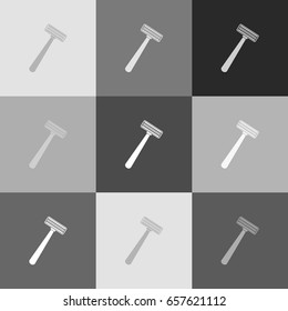 Safety razor sign. Vector. Grayscale version of Popart-style icon.