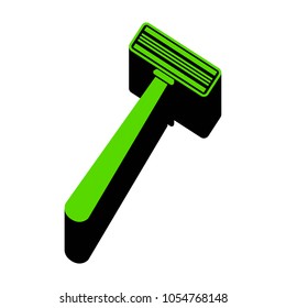 Safety razor sign. Vector. Green 3d icon with black side on white background. Isolated.