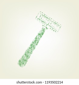 Safety razor sign. Vector. Green hexagon rastered icon and noised opacity and size at light green background with central light.