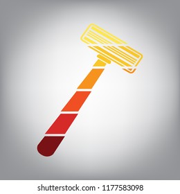 Safety razor sign. Vector. Horizontally sliced icon with colors from sunny gradient in gray background.