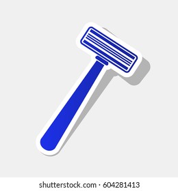 Safety razor sign. Vector. New year bluish icon with outside stroke and gray shadow on light gray background.