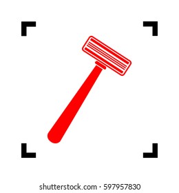 Safety razor sign. Vector. Red icon inside black focus corners on white background. Isolated.