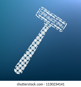 Safety razor sign. Vector. White textured icon at lapis lazuli gradient background.