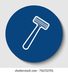 Safety razor sign. Vector. White contour icon in dark cerulean circle at white background. Isolated.