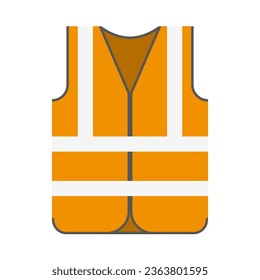 icono del chaleco reflectante de seguridad, de estilo plano, ilustración vectorial de la chaqueta de seguridad fluorescente naranja con rayas reflectantes, chaleco uniforme de carretera