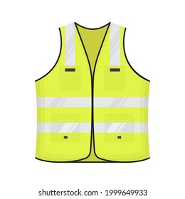 Safety reflective vest icon sign flat style design vector illustration. Blue colored fluorescent security safety work jacket reflective stripes. Front view road uniform vest isolated white background.